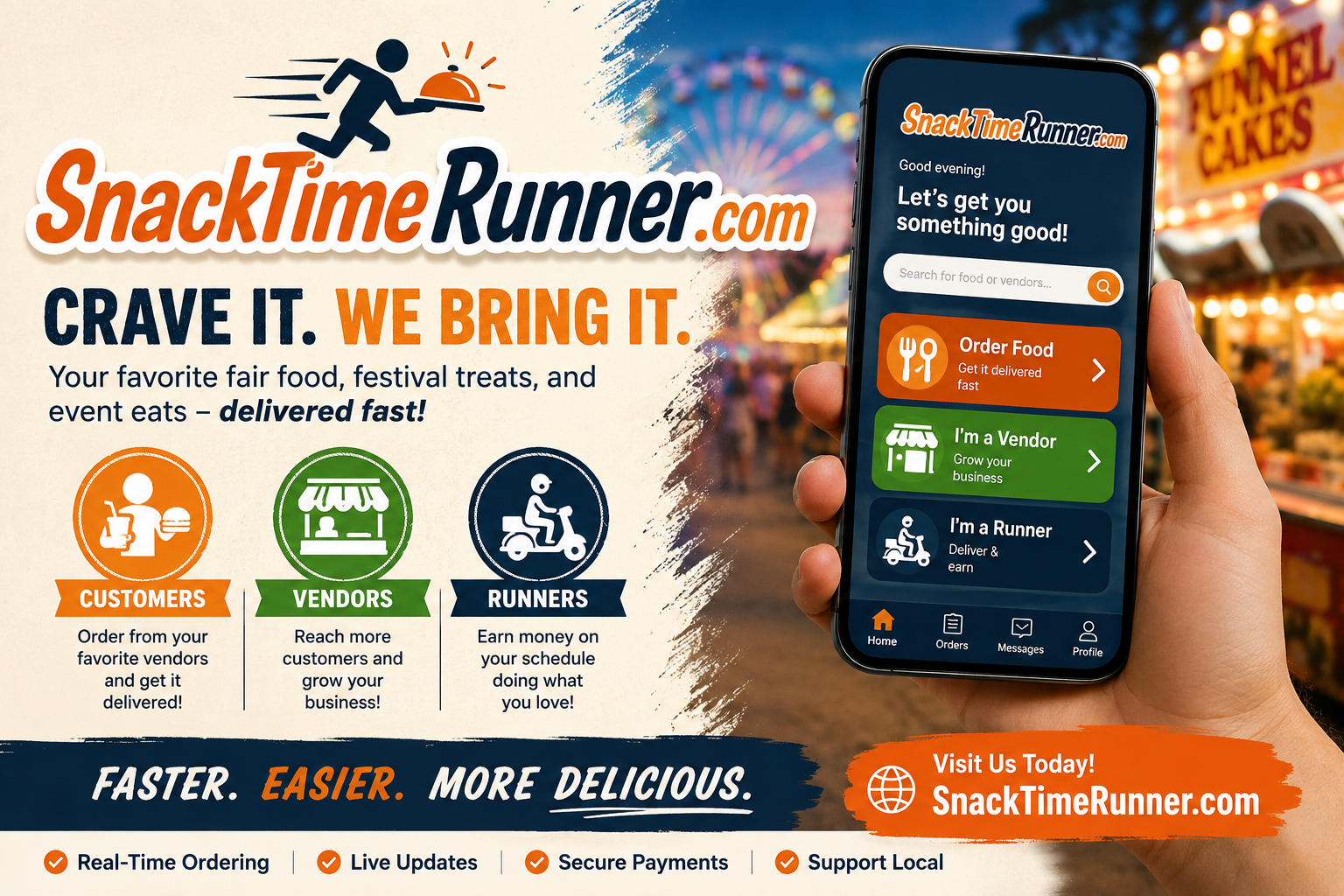 SnackTimeRunner.com local food delivery promotion.