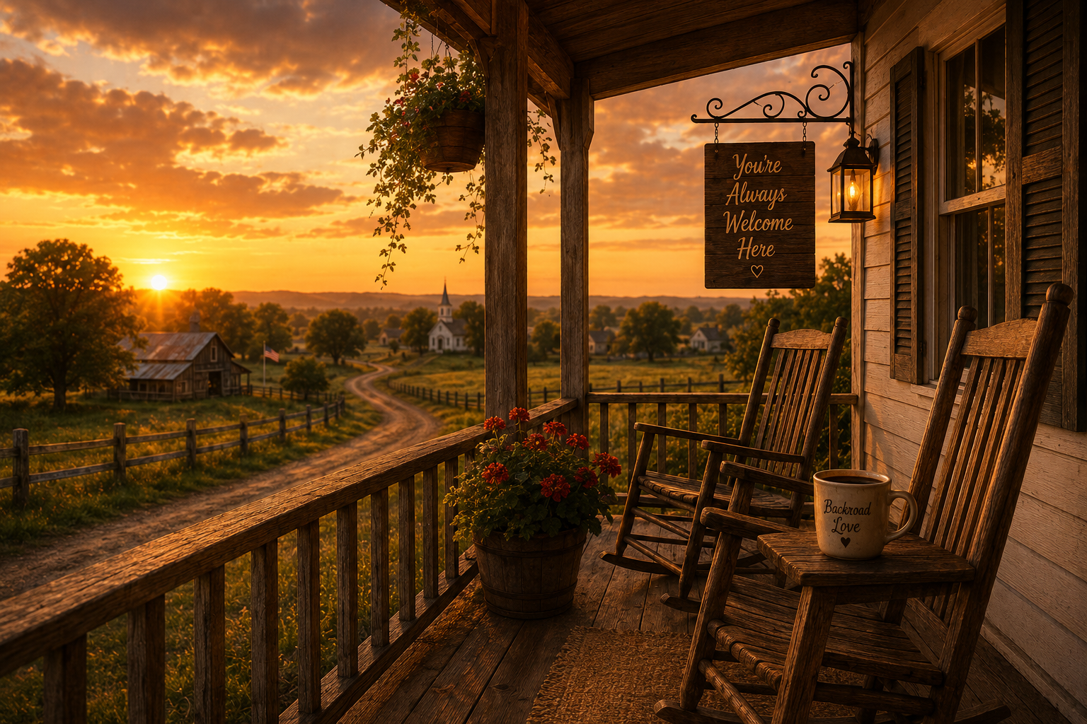 A welcoming country porch overlooking the backroads